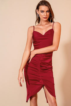 Spaghetti Strap Ruched V-Neck Dress