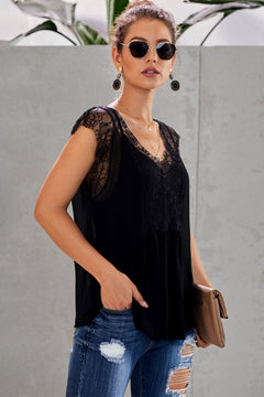 Lace Capped Sleeve Lined Top