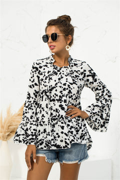 Leopard Flare Sleeve Layered Smock Top