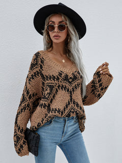 Geometric Print Chunky Knit Sweater