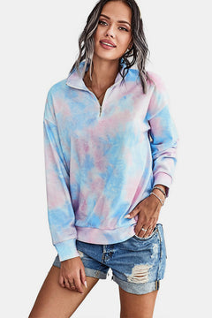 Tie-Dye Half Zip Drawstring Hoodie