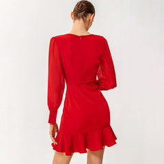 Ruffle Hem Bishop Sleeve Square Neck Mini Dress