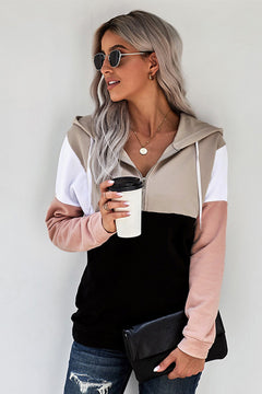 Colorblock Half Zip Drawstring Sweatshirt