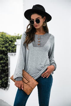 Two-tone Patch Button up Knit Top