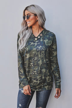 Camouflage Long Sleeve Kangaroo Pocket Hoodie