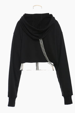 Rhinestone Chain Dropped Shoulder Cropped Hoodie