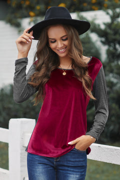 Color Block Velvet Pleated Top