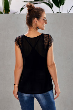 Lace Capped Sleeve Lined Top