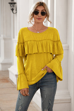 Flounce Sleeve Ruffle Trim Top