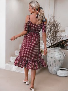 Polka Dot Tie-Waist Ruffle Hem Dress