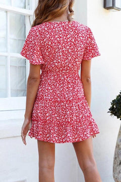 Floral V-Neck Layered Ruffled Dress