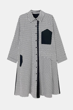 Printed Two-Tone Button Down Shirt Dress