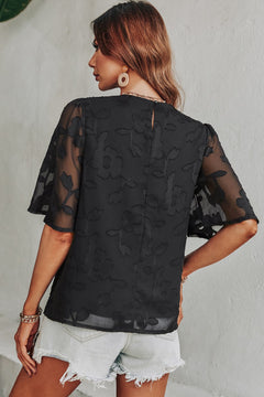 Applique Round Neck Half Sleeve Blouse