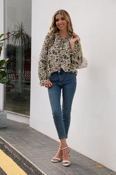 Animal Print Tie Neck Blouse