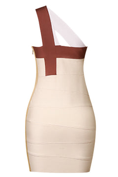 Contrast One-Shoulder Bandage Dress