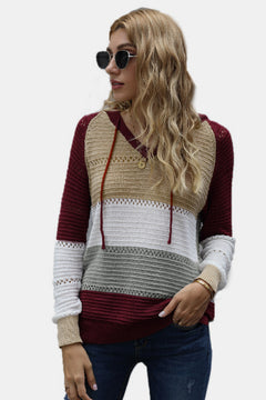 Color Striped Knitted Hoodie