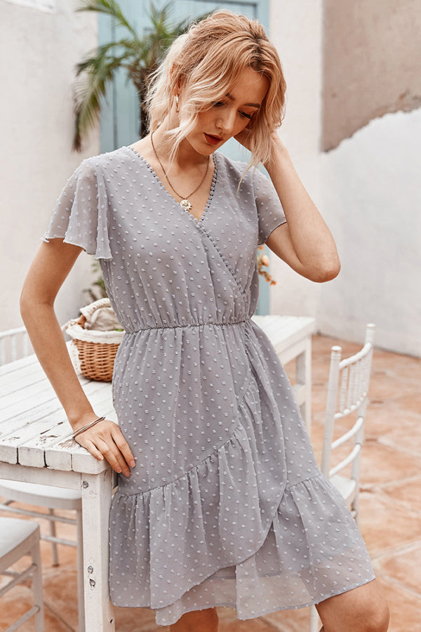 Swiss Dot Flutter Sleeve Ruffled Dress