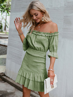 Frill Trim Off-Shoulder Layered Mini Dress