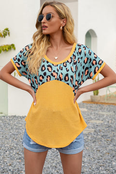 Leopard Color Block Cut Out Back Top