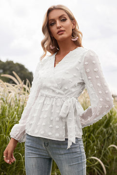 Swiss Dot Wrap Knot Blouse