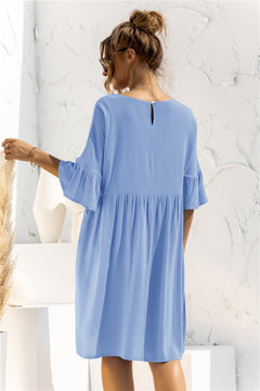 Ruffle Cuff Smock Dress