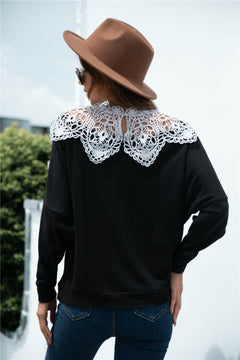 Crochet Lace Collar Panel Flannel Top