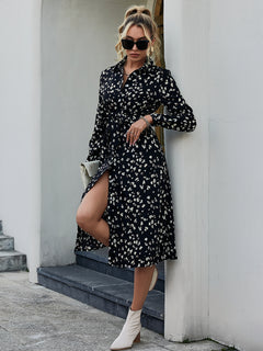 Animal Print Tie-Waist Midi Shirt Dress