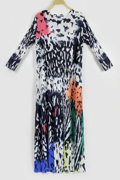 Printed Accordion Pleated Three-Quarter Sleeve Dress