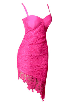 Sleeveless Asymmetrical Lace Bodycon Dress