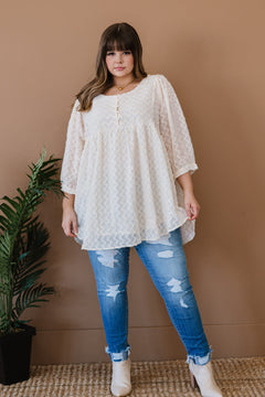 Davi & Dani Wave Hello Full Size Run Textured Babydoll Blouse