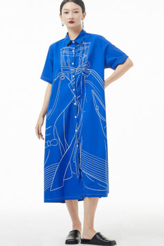 Graphic Button Front Midi Shirt Dress