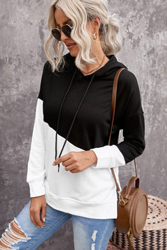 Two-Tone Drawstring Slit Hoodie