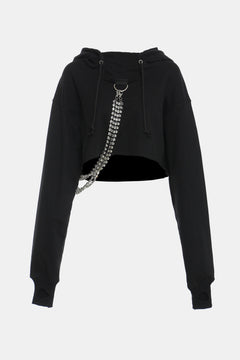 Rhinestone Chain Dropped Shoulder Cropped Hoodie