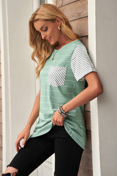 Striped Contrast Front Pocket T-Shirt