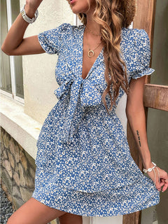 Floral Layered Plunge Mini Dress