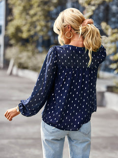 Printed Half Button Gathered Detail Blouse