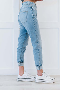 Muselooks Distressed Elastic Waist Cuffed Denim Joggers