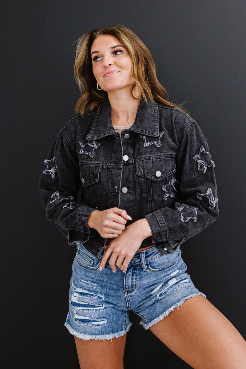 Sweet Generis Star-Crossed Full Size Run Cropped Denim Jacket