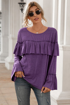 Flounce Sleeve Ruffle Trim Top