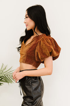 PRIVY Glitter Puff Sleeve Cropped Top