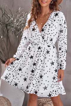 Star Print Dropped Shoulder Surplice Dress