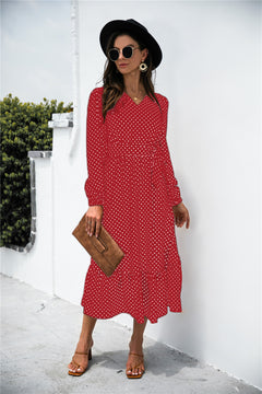 Polka Dot Split Ruffle Hem Dress