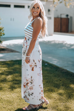 Floral Striped Print Sleeveless Maxi Dress