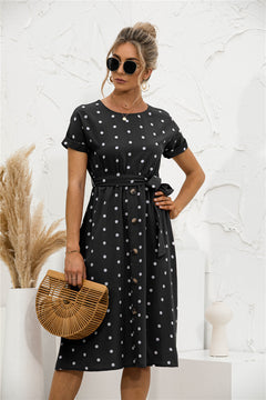 Polka Dot Button down Belted Dress