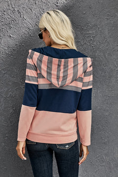 Colorblock Striped Zipper Up Hoodie