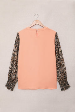 Leopard Puff Sleeve Spliced Top