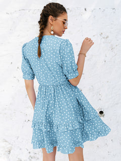 Polka Dot Layered Ruffle Hem Mini Dress