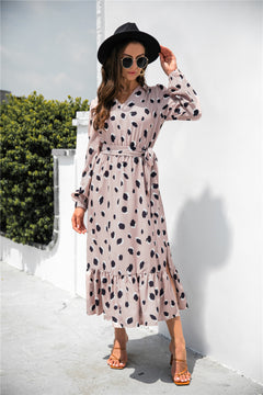 Polka Dot Split Ruffle Hem Dress