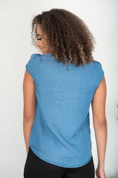 SHOPIRISBASIC Getting To Know You Tie-Front Denim Top