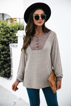 Two-tone Patch Button up Knit Top